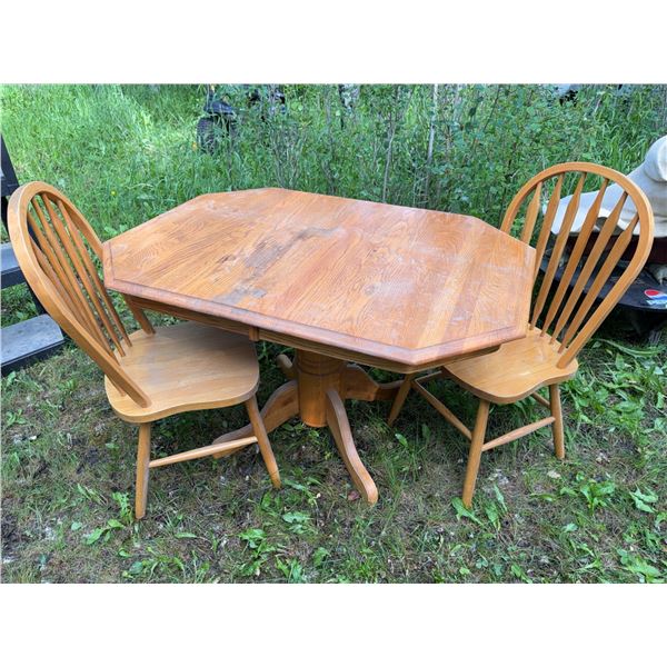 Oak 48” x 36” Dining Table with 2 Chairs