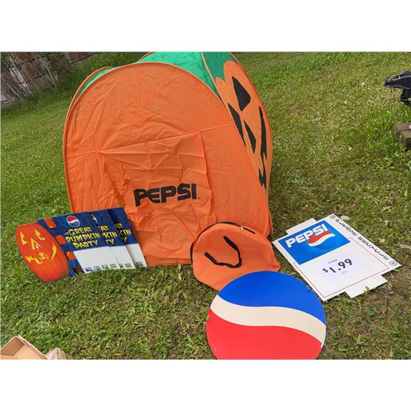 Pepsi Halloween Pumpkin Tent and Signage Lot