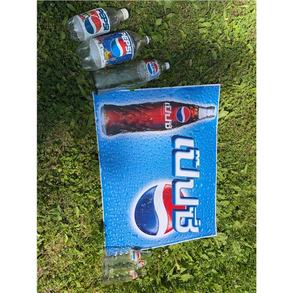 Pepsi Tin Sign 24" x 32" and Assorted Bottles