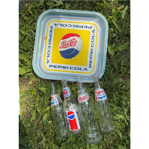 Pepsi-Cola Tray and Assorted Glass Bottles