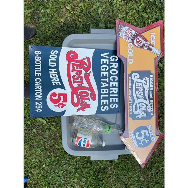 Pepsi-Cola Tin Signs and Vintage Bottles