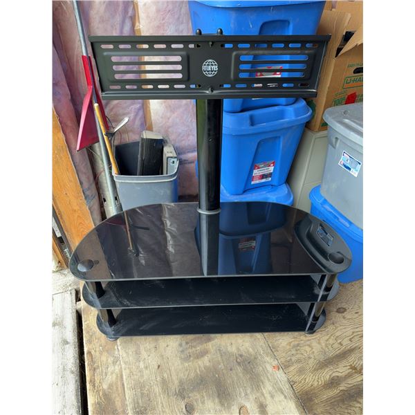 Fitueyes Black Glass TV Stand with Mount