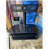 Image 1 : Fitueyes Black Glass TV Stand with Mount