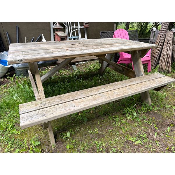 Wooden Outdoor Picnic Table with Built-in Benches