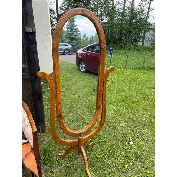 Wooden Oval Standing Mirror with Swivel Feature