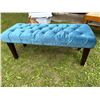 Image 1 : Tufted Blue Velvet Bench With Wooden Legs