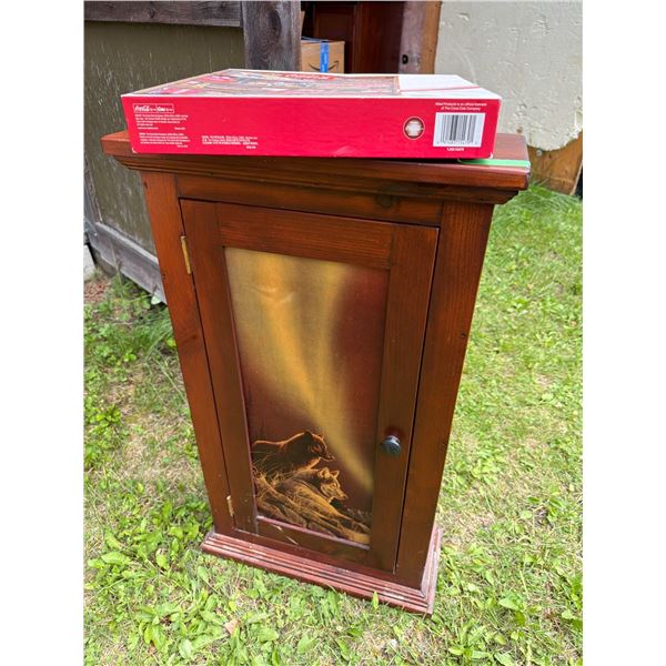 Wooden Cabinet with Glass Door and Puzzle Box
