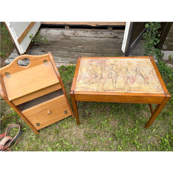 Wooden Stool With Embroidery and Potato Onion Bin