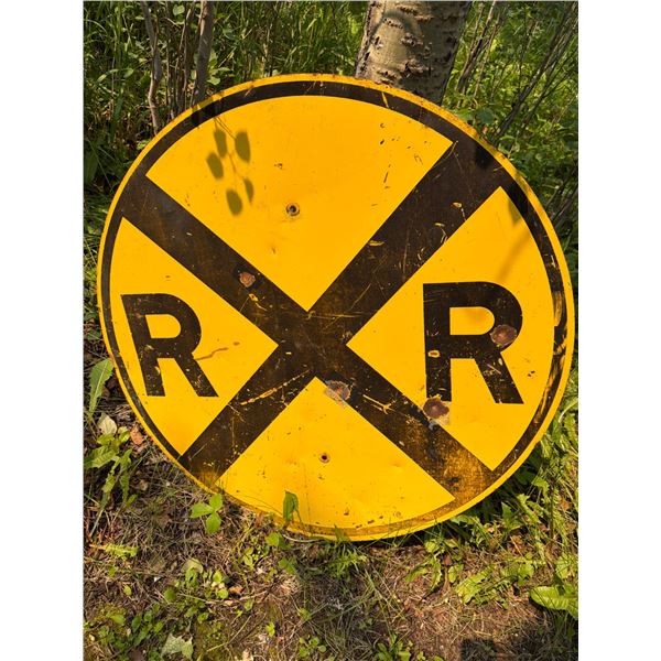 Round Yellow Metal Railroad Crossing Sign