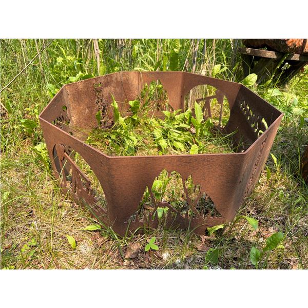 Rustic Metal Hexagonal Fire Pit Ring with Scenic Cutouts