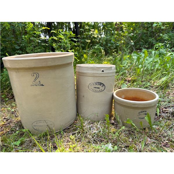 Three Stoneware Crocks Alberta Potteries Dyson's Pickles