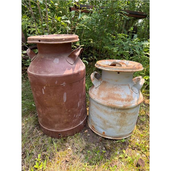 Two Vintage Metal Milk Cans, 22" and 17" Tall