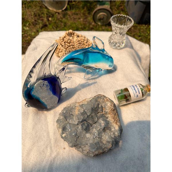 Decorative Glass Sculptures, Coral, and Celestite