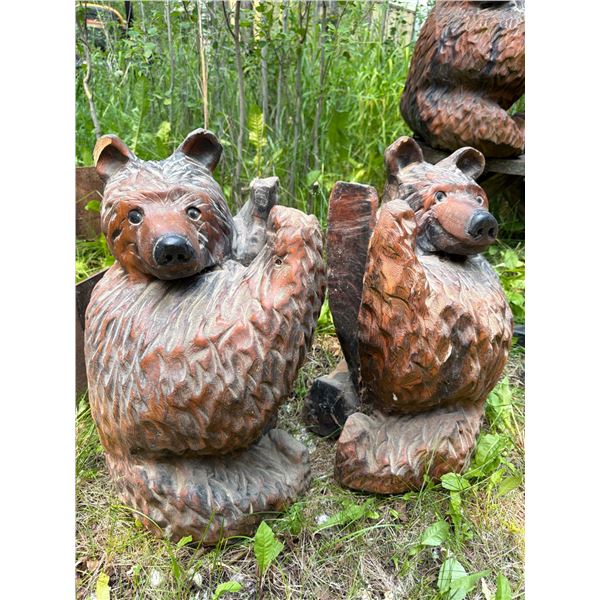 Two 19-Inch Bear Huggers Statues