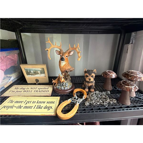 Decorative Items, Metal Signs, and Horseshoe Game Lot