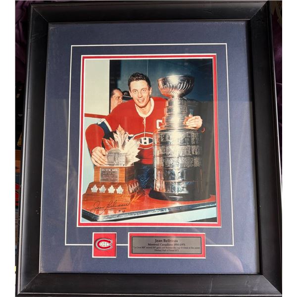 Jean Beliveau Framed Signed Memorabilia with Trophies