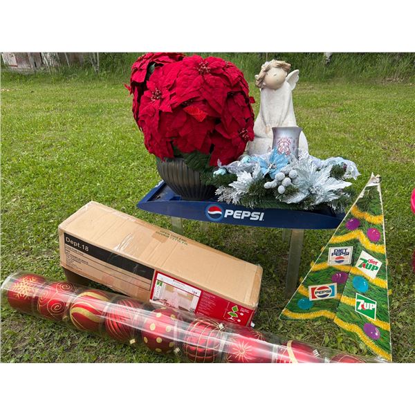 Christmas Decor Lot with Centerpiece and 4-Foot Tree