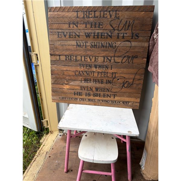 Scripture on Wooden Display with Children's Table