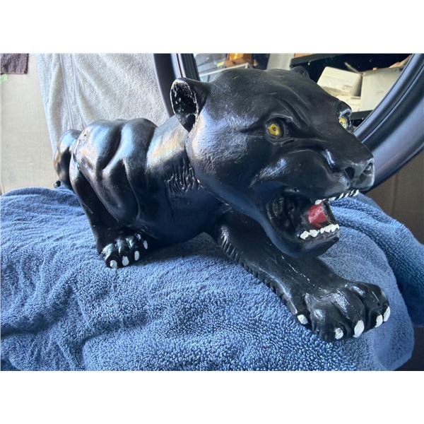 Black Panther Sculpture with Oval Mirror