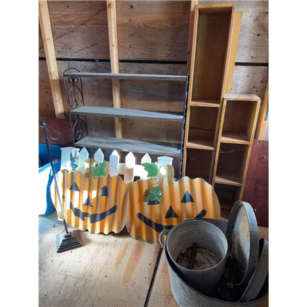 Lot: Metal Planters, Shelves, and Fall/
