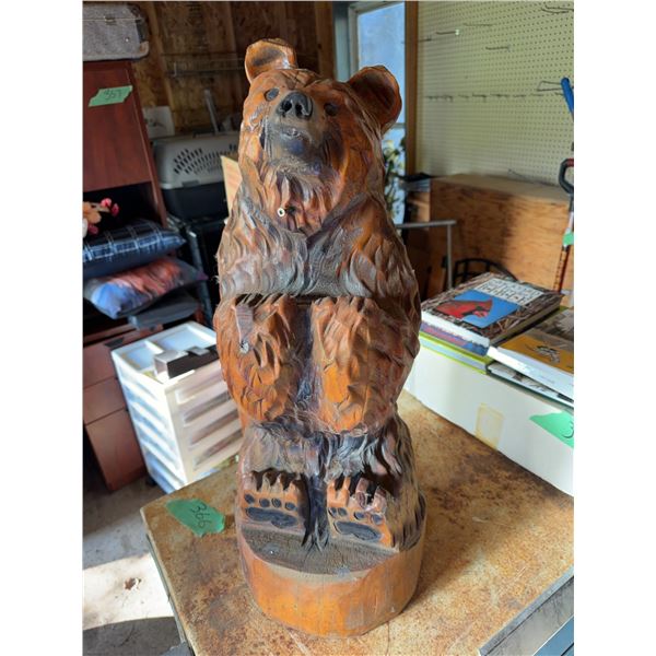 26" Tall Hand-Carved Wooden Bear Statue