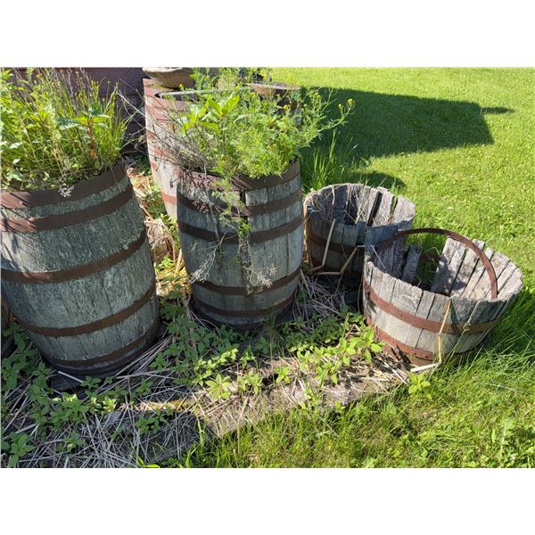 Wooden Barrels and Buckets with Metal Bands