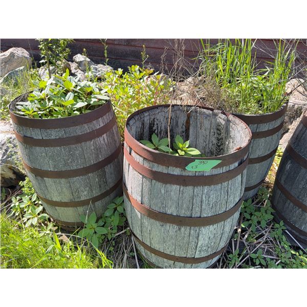 3 Large and 1 Small Wooden Barrels