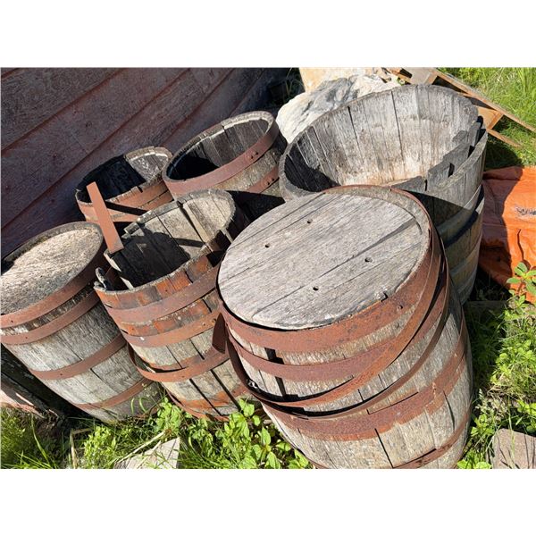 7 Wooden Barrels with Metal Bands