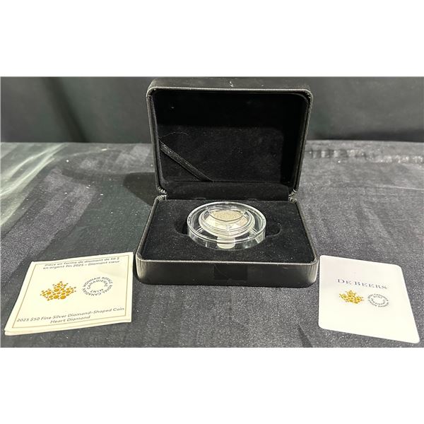 2025 $50 Fine Silver De Beers Diamond-Shaped Heart Coin with Diamond