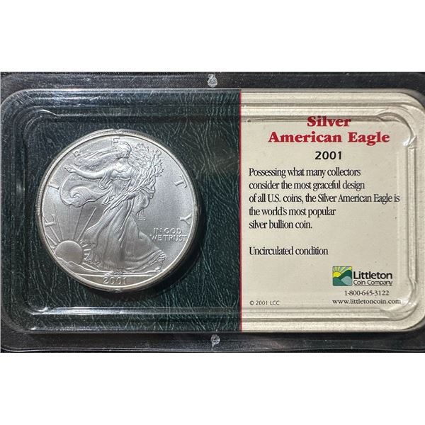 2001 Silver American Eagle Uncirculated Coin in Littleton Slab
