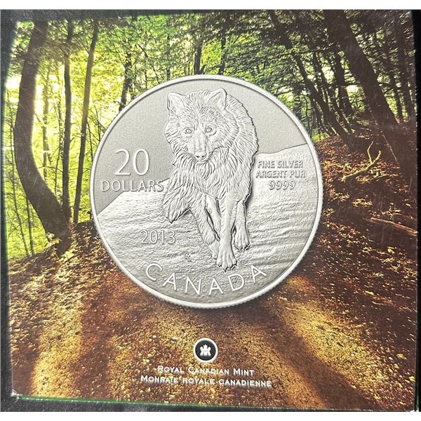 2013 Royal Canadian Mint $20 Fine Silver Wolf Coin with COA