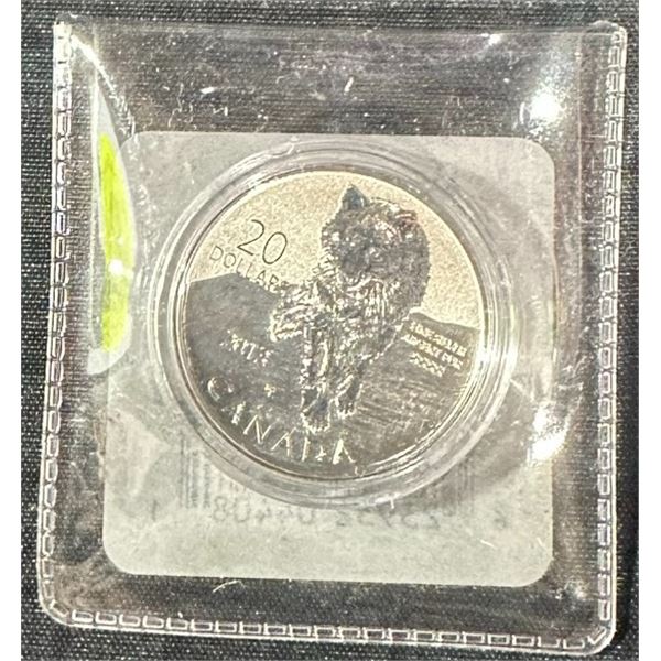 2013 Canada $20 Fine Silver Wolf Coin, 7.96g, 27mm