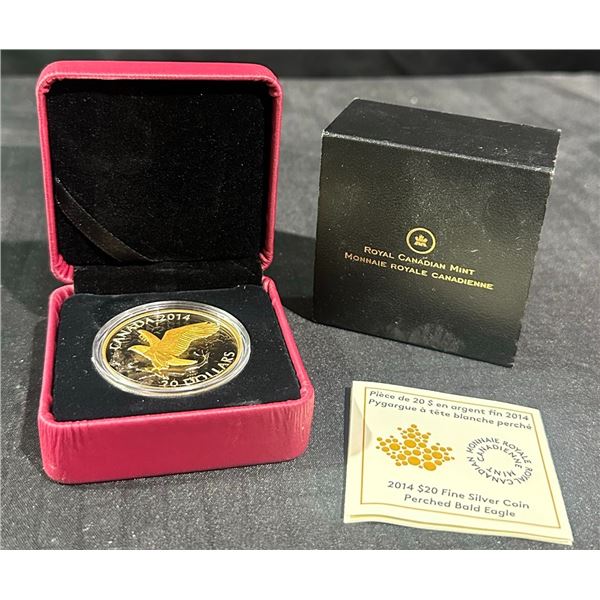 2014 Canada $20 Fine Silver Perched Bald Eagle Coin w/Box & COA