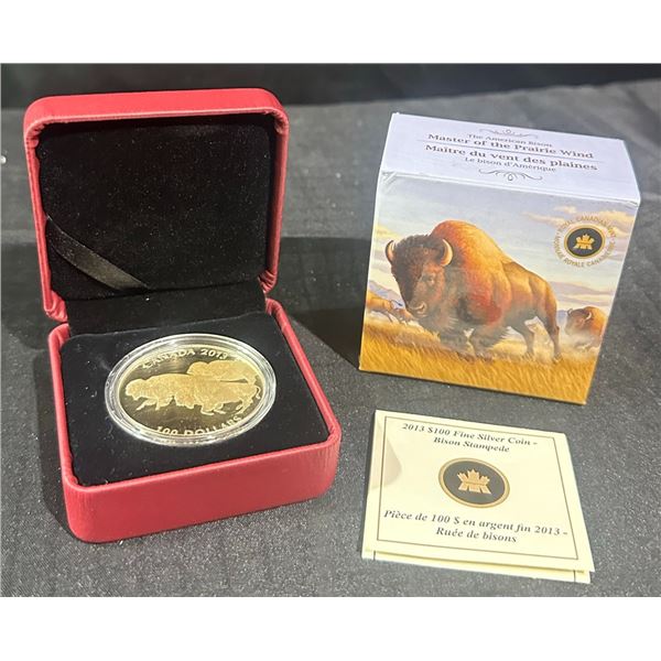 2013 Canada $100 Fine Silver Coin – Bison Stampede, 31.60g