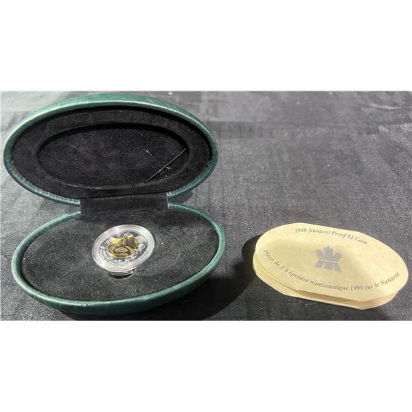 1999 Nunavut Proof $2 Coin, Sterling Silver with Gold Plated Core