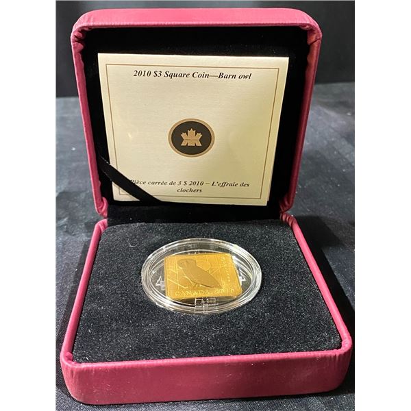 2010 Royal Canadian Mint $3 Square Silver Coin Barn Owl