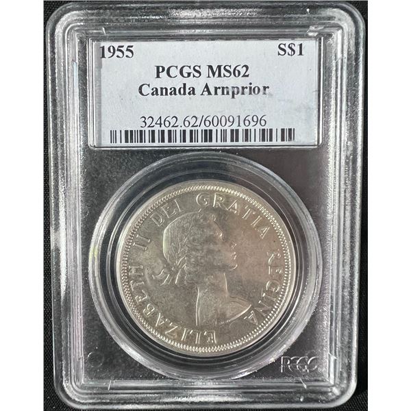 1955 Canada Arnprior Silver Dollar PCGS MS62, 80% Silver