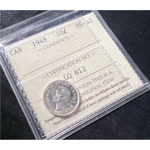 1948 Canada 10 Cent Coin ICCS MS-62 Certified