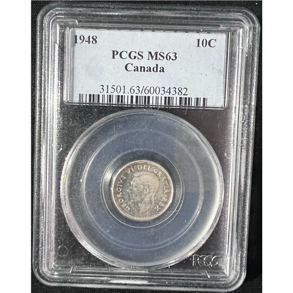 1948 Canada 10 Cent Coin PCGS MS63 Graded