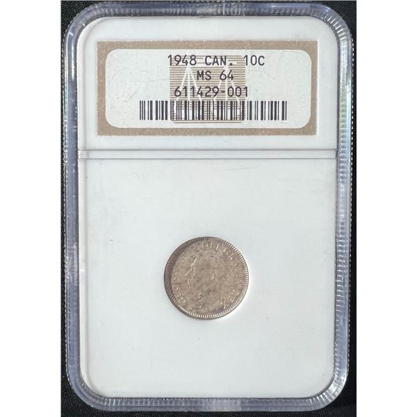 1948 Canada 10 Cent Coin MS64 NGC Official Grading