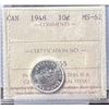 Image 1 : 1948 Canada 10 Cent Coin, ICCS MS-62 Certified