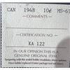 Image 5 : 1948 Canada 10 Cent Coin, MS-63, ICCS Certified