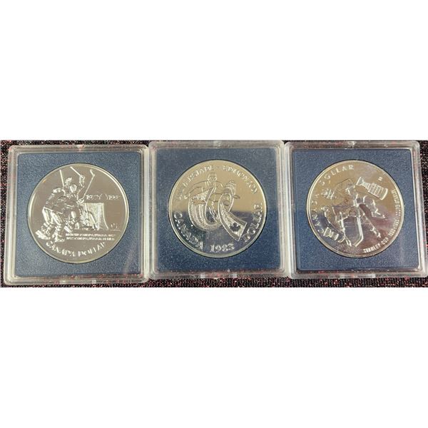 3 Canadian Sterling Silver Commemorative Dollar Coins, 23.03g Each