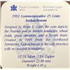 Image 4 : 1992 Canada Commemorative 25 Cents Saskatchewan Silver Coin