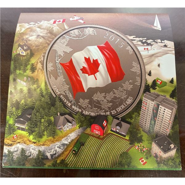 2015 Royal Canadian Mint $25 Fine Silver Coin with Coloured Flag