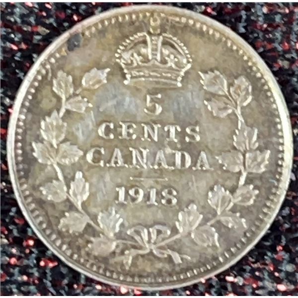 1918 Canada 5 Cents Silver Coin, 0.12 oz