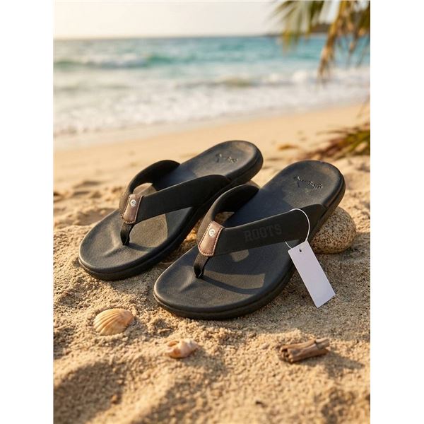 Roots Black Flip Flops Size 6