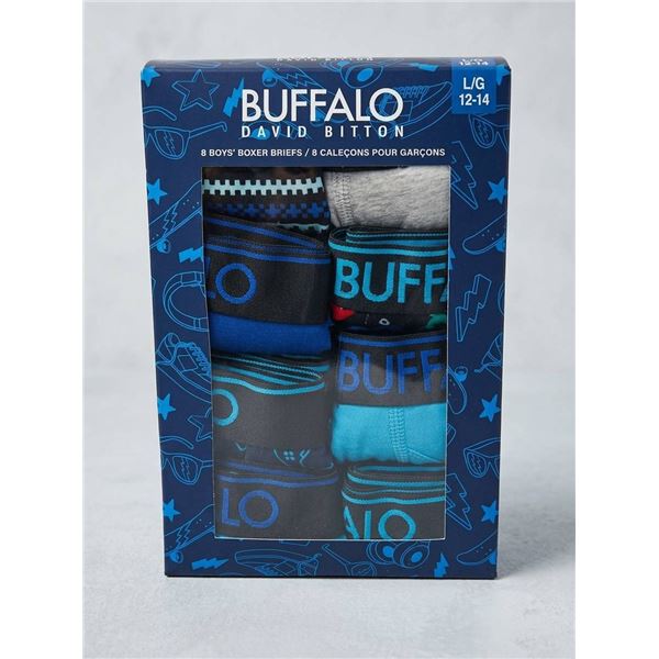 Buffalo Boys' Boxer Briefs, L/G 12-14, 8 Pack