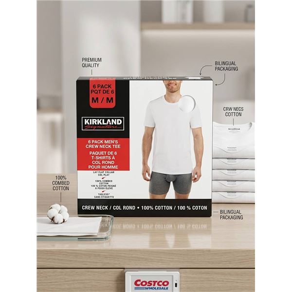 Kirkland Men's 6-Pack Crew Neck T-Shirts, Medium