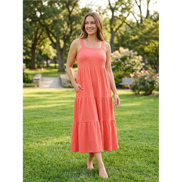 BOW Sleeveless Tiered Coral Dress S/P